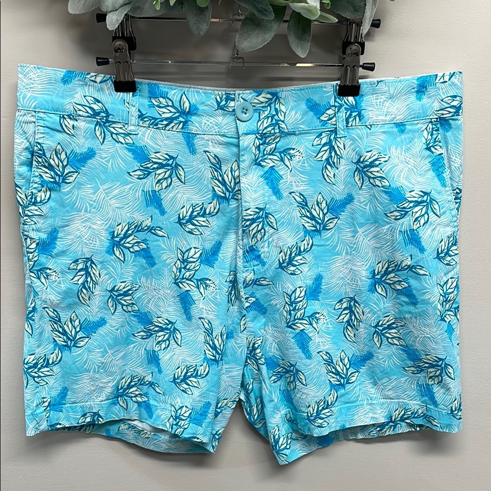 Caribbean Joe & Company Tropical Leaf Palm Print Chino Shorts 16